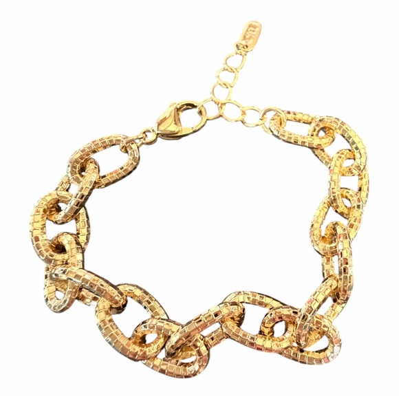 Gold Tone Chunky Chain Bracelet Textured Links Statement Luxury Style - Picture 5 of 6